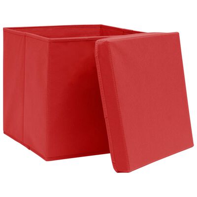 vidaXL صناديق تخزين ذات أغطية 10 ق أحمر 32×32×32 سم قماش