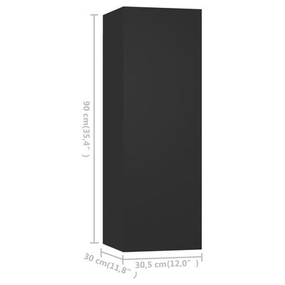 vidaXL خزانة تلفزيون أسود 30.5×30×90 سم خشب مضغوط