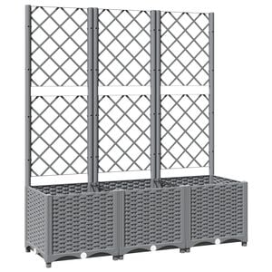 vidaXL وعاء زراعة للحديقة مع تعريشة من، رمادي فاتح، 120&times;40&times;136 سم PP