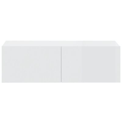 vidaXL خزانات تلفزيون حائط 2ق أبيض لامع جداً 30x30x100 سم خشب صناعي