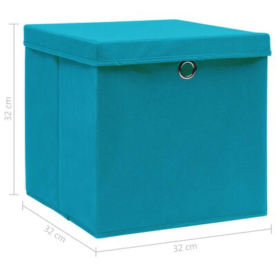 vidaXL صناديق تخزين ذات أغطية 4 ق أزرق فاتح 32×32×32 سم قماش