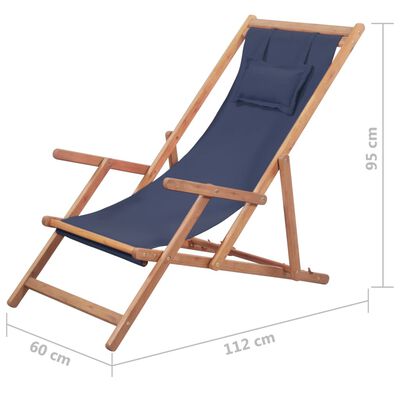 vidaXL كرسي شاطئ قابل للطي قماش مع إطار خشبي أزرق
