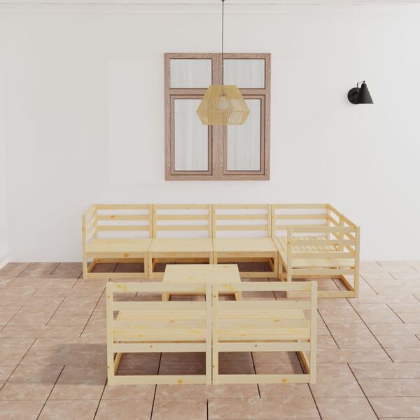 vidaXL عدد 8 قطع طقم جلسة حديقة خشب صنوبر صلب