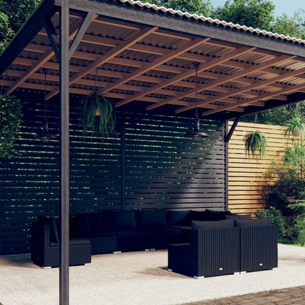 vidaXL طقم جلسة حديقة 9 قطع مع وسائد بولي روطان أسود