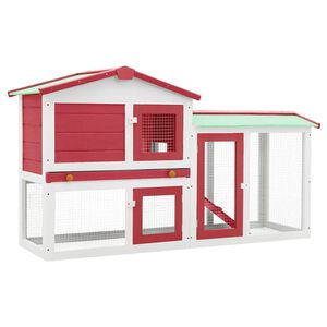 vidaXL قفص أرانب خارجي كبير أحمر وأبيض 85x45x145 سم خشب