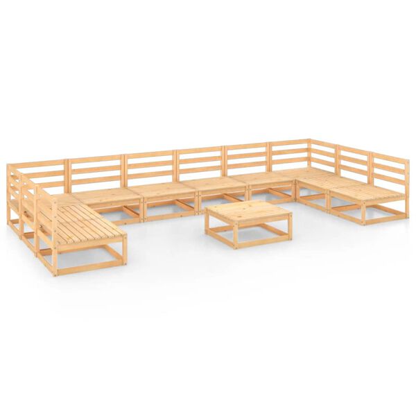 vidaXL عدد 11 قطعة طقم جلسة حديقة خشب صنوبر صلب