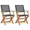 vidaXL كراسي حديقة 2ق لون أسود خشب أكاسيا صلب وبولي روطان