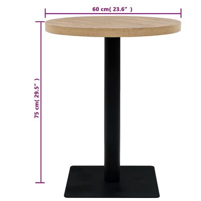 vidaXL طاولة بيسترو خشب MDF وفولاذ مستديرة 60×75 سم لون البلوط