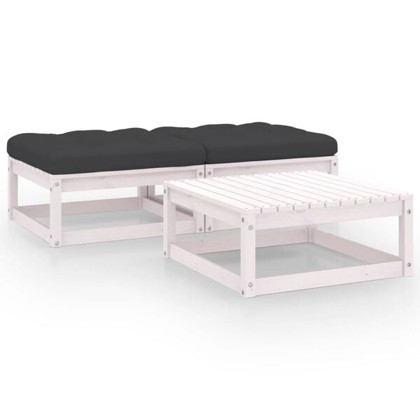 vidaXL طقم جلسة حديقة 3ق مع وسائد خشب صنوبر صلب