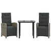 vidaXL 3 Piece Bistro Set with Cushions Grey Poly Rattan - Untranslated