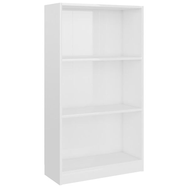 vidaXL 800870 vidaXL 3-Tier Book Cabinet High Gloss White 60x24x109 cm Engineered Wood