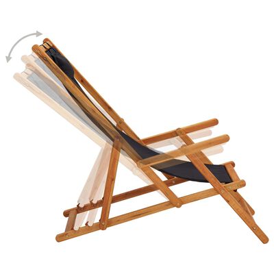 vidaXL كرسي شاطئ قابل للطي خشب أوكالبتوس صلب وقماش أسود