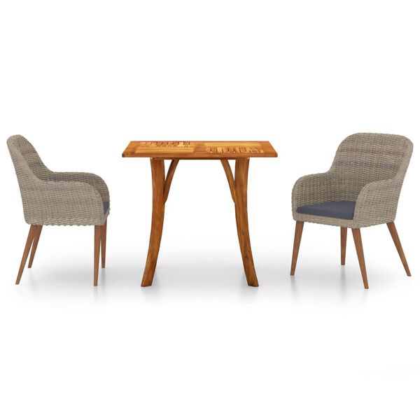 vidaXL VidaXL طقم سفرة للحديقة 3 قطع لون بني