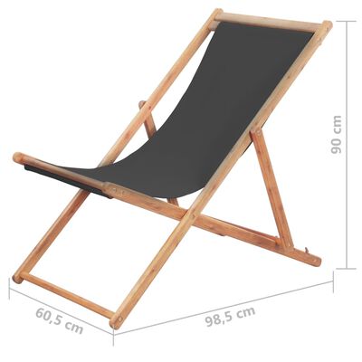 vidaXL كرسي شاطئ قابل للطي قماش مع إطار خشبي رمادي