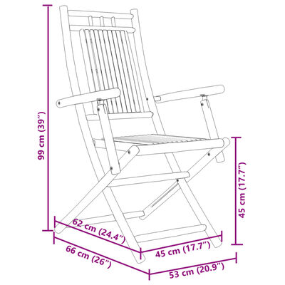 vidaXL كراسي حديقة قابلة للطي 2 ق 99x66x55 سم خيزران