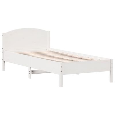vidaXL إطار سرير مع ظهر سرير لون أبيض 200x90 سم خشب صنوبر صلب
