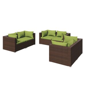 vidaXL طقم كنب حديقة 6 قطع مع وسائد بولي روطان بني