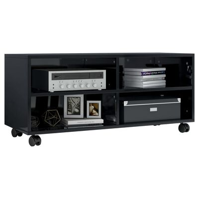 vidaXL 802172 vidaXL TV Cabinet with Castors High Gloss Black 90x35x35 cm Chipboard (AU/US only)