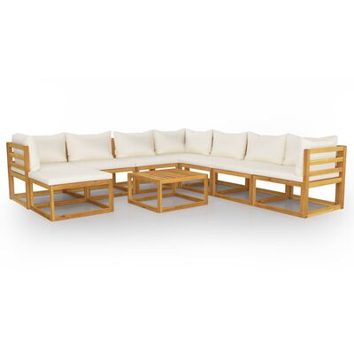 vidaXL 9 Piece Garden Lounge Set with Cushion Cream Solid Acacia Wood