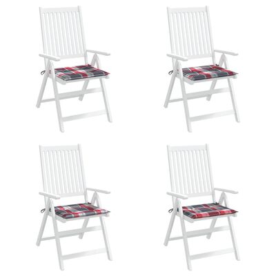 vidaXL وسائد كرسي حديقة 4 ق نمط كاروهات أحمر 50×50×3 سم قماش