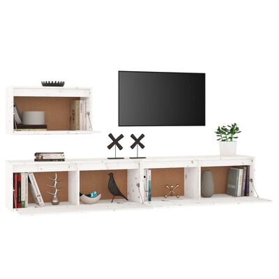 vidaXL خزانات تلفزيون 3 قطع لون أبيض خشب صنوبر صلب
