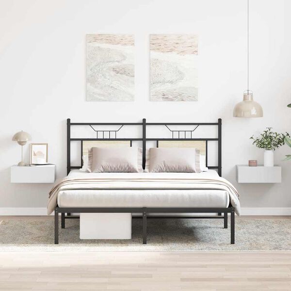 vidaXL منضدة سرير عائمة 2 ق أبيض لامع 40×30×15 سم خشب صناعي