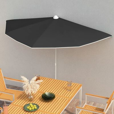 vidaXL مظلة حديقة نصفية مع عمود 180×90 سم أسود