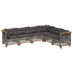 vidaXL طقم أريكة حديقة 6 قطع مع وسائد لون رمادي بولي روطان