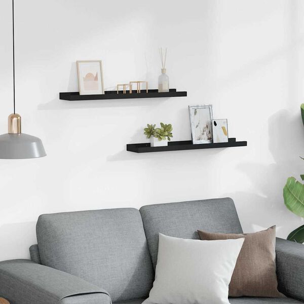 vidaXL رفوف إطار الصور، قطعتان، أسود، 60&times;9&times;3 سم، خشب ليفي متوسط الكثافة (MDF)