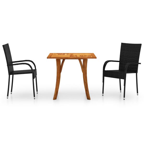 VidaXL طقم سفرة للحديقة 3 قطع لون أسود