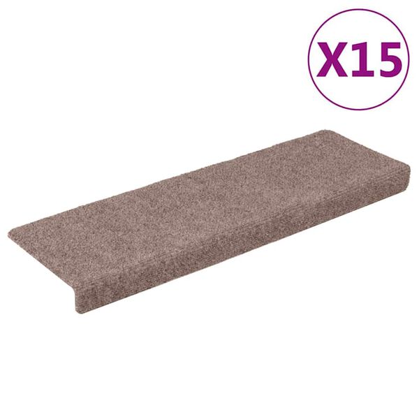 vidaXL سجاد دَرَج مخروم بالإبرة 15 ق 25x65 سم بني
