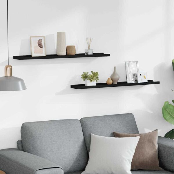 vidaXL رفوف إطار الصور، قطعتان، أسود، 80&times;9&times;3 سم، خشب ليفي متوسط الكثافة (MDF)