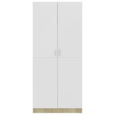 vidaXL خزانة ملابس أبيض وسونوما أوك 80×52×180 سم خشب حبيبي