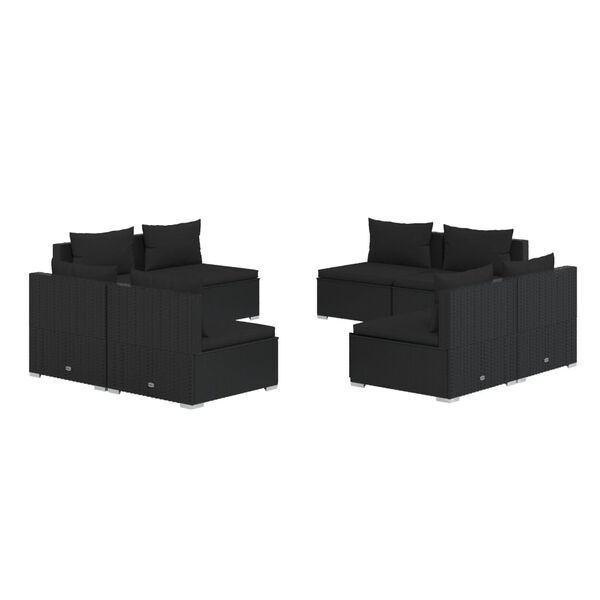 vidaXL عدد 8 قطع طقم جلسة حديقة مع وسائد بولي روطان أسود