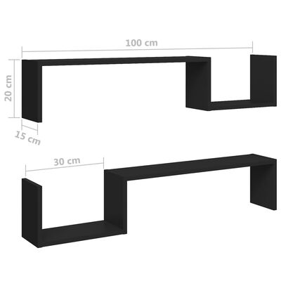 vidaXL رفوف جدارية 2 ق أسود 100×15×20 سم خشب صناعي