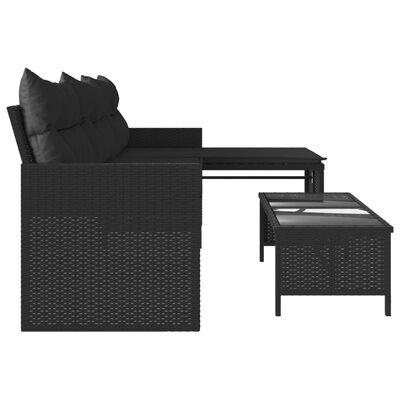 vidaXL أريكة حديقة مع طاولة ووسائد شكل L لون أسود بولي روطان