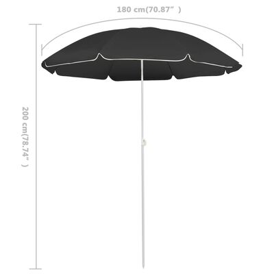 vidaXL مظلة شمسية خارجية مع عمود فولاذي أنثراسيت 180 سم
