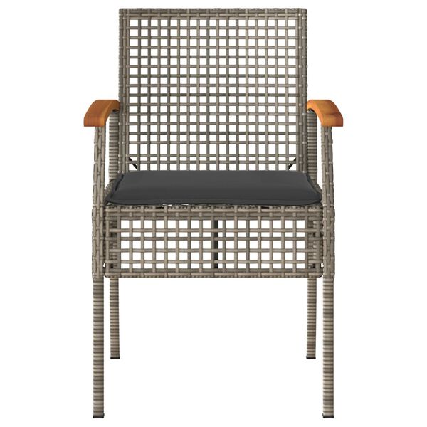 vidaXL طقم بيسترو 3 قطع مع وسائد لون رمادي بولي روطان خشب أكاسيا