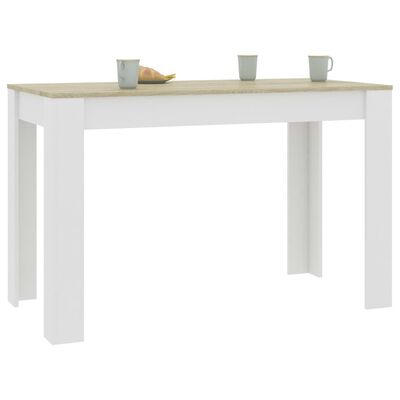 vidaXL طاولة طعام أبيض وسونوما اوك 120×60×76 سم خشب مضغوط