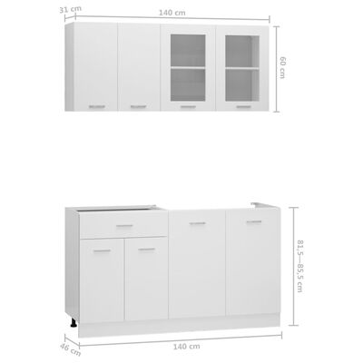 vidaXL عدد 4 قطع طقم خزانة مطبخ خشب صناعي أبيض