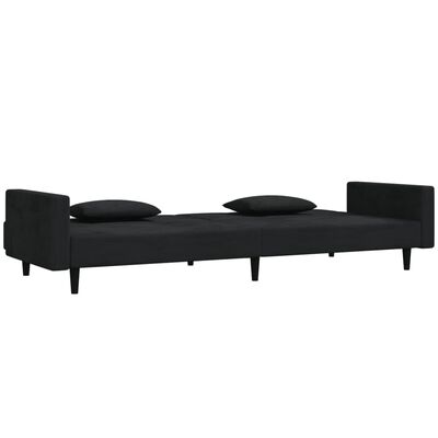 vidaXL أريكة سرير بمقعدين ومخدتين لون أسود مخمل