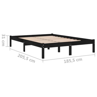 vidaXL إطار سرير خشب صنوبر صلب أسود 180×200 سم 6FT سوبر كينج