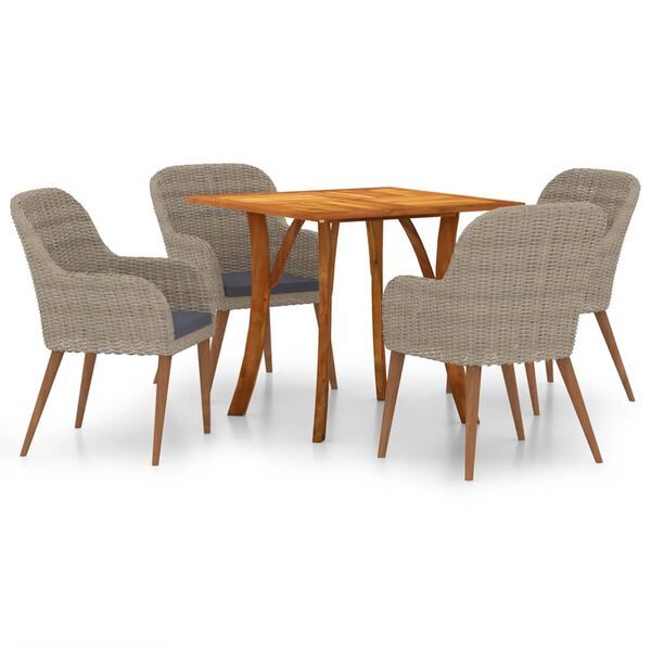 vidaXL طقم سفرة للحديقة 5 قطع لون بني