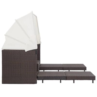 vidaXL سرير أريكة 3 مقاعد قابل للتمدد مع سقف بولي روطان بني
