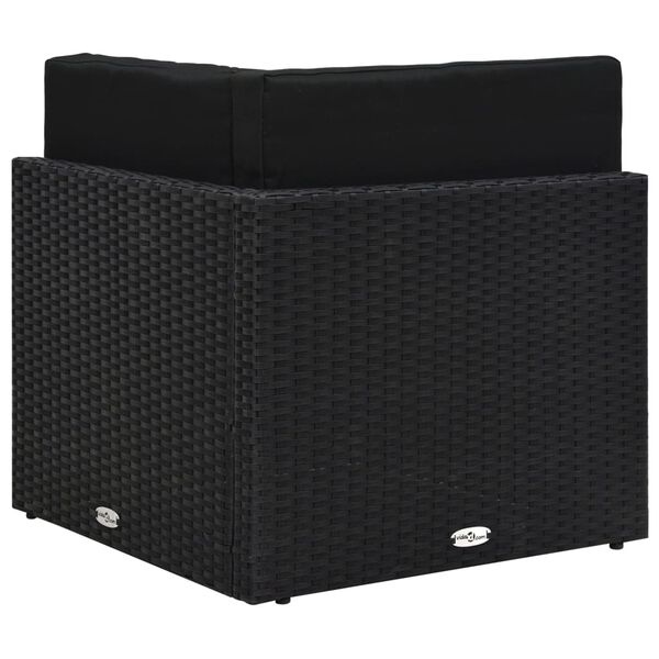 vidaXL أريكة مقطعية ركنية بولي روطان أسود