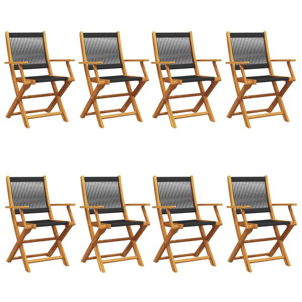vidaXL كراسي حديقة قابلة للطي 8 قطع لون أسود خشب أكاسيا صلب