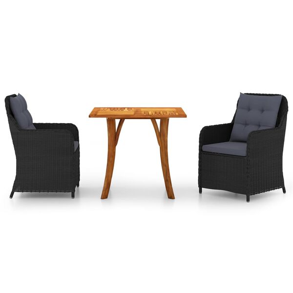 VidaXL طقم سفرة للحديقة 3 قطع لون أسود