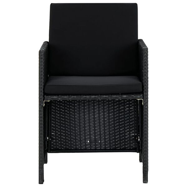 vidaXL عدد 9 قطع طقم سفرة خارجي مع وسائد بولي روطان أسود