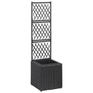 vidaXL حوض تعريشة زراعي مرتفع مع 1 أصيص 30&times;30&times;107 سم بولي روطان أسود