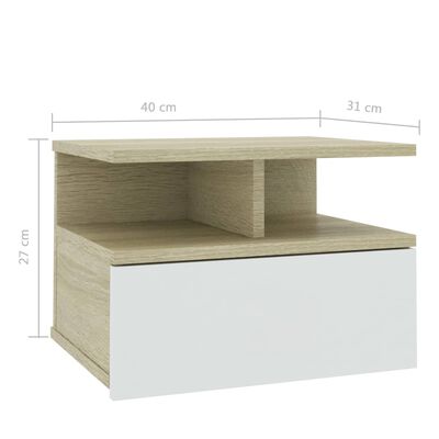 vidaXL منضدة سرير عائمة 2 ق أبيض وسونوما اوك 40×31×27 سم خشب مضغوط